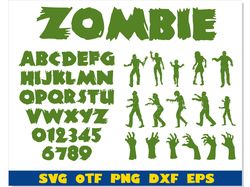 zombie bundle | zombie svg, zombie font svg, zombie hand svg, halloween svg bundle, halloween font zombie png