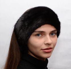 women's real fur headband in soft full mink one size and fleece lined
