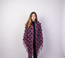 women's knitted cape with genuine mink fur and knitted mink women's shawl one size