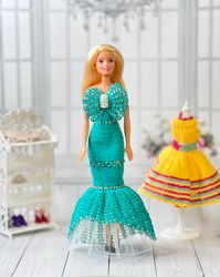 elegant green crochet standard barbies long dress