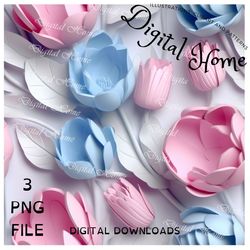 3d pink and blue flowers roses sublimation tumbler image 3 png
