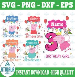 custom peppa pig birthday boy png, birthday party png, custom name and age birthday family matching svg  ,peppa pig