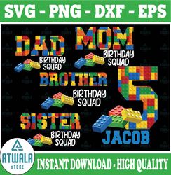 family matching building block birthday png, block toy personalized name and age birthday lego png, digital download