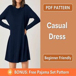 long sleeve dress pattern - women sewing pattern, dress pattern, easy pdf pattern women's dress - dress sewing pattern