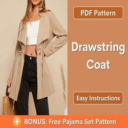 drawstring coat sewing pattern | women sewing pattern | women jacket pattern | coat pattern