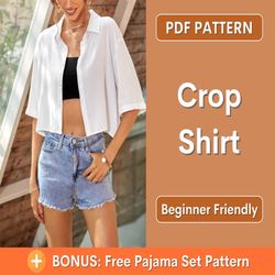 crop shirt sewing pattern, women shirt pattern, short shirt pattern, sewing pattern, women sewing pattern, shirt pattern