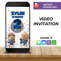 personalized minion birthday video animated invitation, despicable me minion birthday video invitation