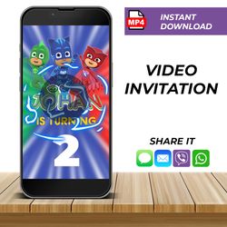 personalized pj masks birthday video invitation, cat boy birthday video invitation