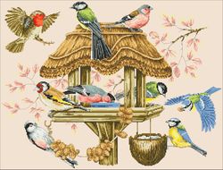 pdf cross stitch digital pattern - the landscapes - birds - bird feeder - embroidery counted templates