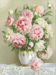 pdf cross stitch digital pattern - the peonies in a vase - embroidery counted templates