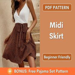 high waist midi skirt sewing pattern, skirt pattern - easy skirt pattern - high waisted skirt pattern, women skirt