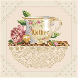 pdf cross stitch digital pattern - the cup for the mother - embroidery counted templates