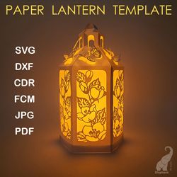 paper lantern template with flowers, butterflies – svg for cricut, dxf for silhouette, fcm for brother, pdf cut file