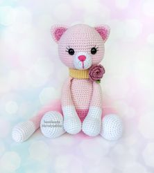 soft toy cat, pink kitty, crochet cat girl, amigurumi cat in a pink skirt, gift toy for a girl, nursery decor