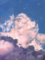 starfall 7.09 by 9.45 oil painting original art landscape artwork stars clouds sky wall art