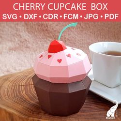 cherry cupcake gift box template – svg for cricut, dxf for silhouette, fcm for brother, pdf cut files