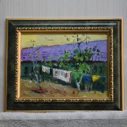 sun-drenched cottage yard 8-inch oil painting with framing stunning artwork