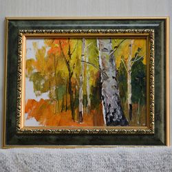 autumnal birch symphony 8-inch oil painting with framing stunning artwork
