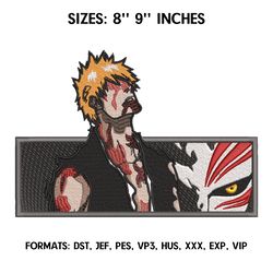 ichigo kurosaki hollow embroidery design file, bleach anime embroidery design, machine embroidery, anime pes design