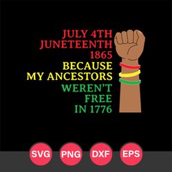 July 4th Juneteenth 1865 Because My Ancestors Weren't Free In 19776  Svg, Juneteenth Svg, Black History Svg File