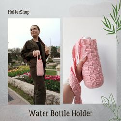 kitchen large handmade water bottle holder.hiking sling.bottle holder with strap. over shoulder bottle holder. crochet