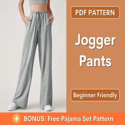 sweatpants pattern, joggers pattern, women's sweatpants sewing pattern, easy jogger sewing pattern, sweatpants pdf