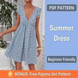 summer dress sewing pattern | xs-xxl | summer dress pattern | easy dress pattern | fancy dress pattern | dress for women