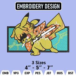 pikachu cosplay zenitsu embroidery designs, demon slaye machine embroidery pattern, digital download