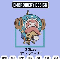 tony tony chopper embroidery design, chopper logo embroidery files,one piece machine embroidery pattern, digital downloa