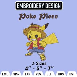 pikachu cosplay luffy embroidery designs, one piece x pokemon machine embroidery pattern, digital download