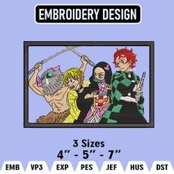 tanjiro, nezuko, zenitsu and inosuke logo embroidery files, demon slayer machine embroidery pattern, digital download