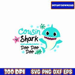 cousin shark svg bundle layered, cricut, cut files, layered digital vector file, instant download svg
