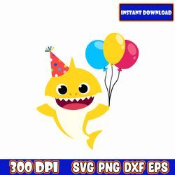 baloon baby shark yellow svg bundle layered, cricut, cut files, layered digital vector file, instant download svg