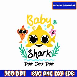 baby shark yellow svg bundle layered, cricut, cut files, layered digital vector file, instant download svg