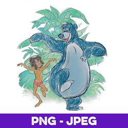 disney the jungle book mowgli & baloo crayon sketch v2 , png design, png instant download