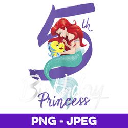 disney the little mermaid ariel 5th birthday princess v2 , png design, png instant download