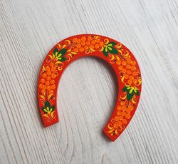 souvenir wooden horseshoe hand-painted - russian khokhloma painting red horseshoe