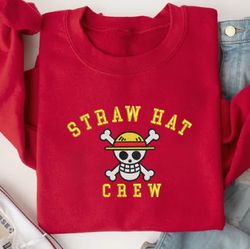 straw hat embroidered crewneck, one piece embroidered sweatshirt, inspired embroidered manga anime hoodie, tshirt