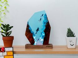 polygon deep shark sea, night light, epoxy lamp, resin lamp, resin night light,epoxy resin lamp,table lamp,custom night