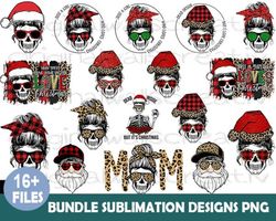16 Designs Christmas Messy Bun Sublimation Png Bundle, Christmas Png