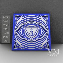 h06 - third eye chakra digital cut dxf, wall hanging art, ajna mandala svg for cnc router and laser cut