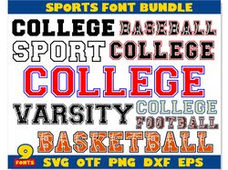 sports font bundle | college font svg, college font png, football font svg, baseball font svg, basketball font svg png