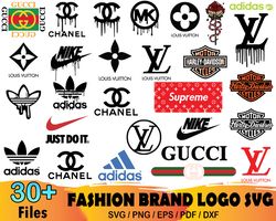 30 fashion brand logo bundle svg, adidas logo svg, chanel logo svg