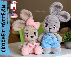 crochet pattern | sweetheart bunnies | pdf | english german | amigurumi  stuffed toy diy tutorial