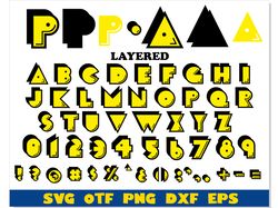 pac man font svg cricut layered, pac-man png, pac-man font svg, game svg, 80s font, pacman letters svg