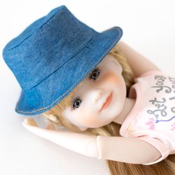 handmade denim panama for ruby red fashion friends doll 14.5 inch, rrff doll clothes, summer doll accessory bucket hat