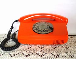 orange rotary telephone black dial german vintage telephone working landline rotary dial phone model fe tap 791