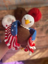 american flag bald eagle, crochet bird animal, stuffed toy, plush toy, patriotic veteran memorial day july,election vote