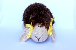 brown pillow sheep stuffed animal soft, sheep interior pillow, knitted baby stuffed animals sheep