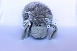 sheep gray nursery animal pillow, crochet sheep pillow